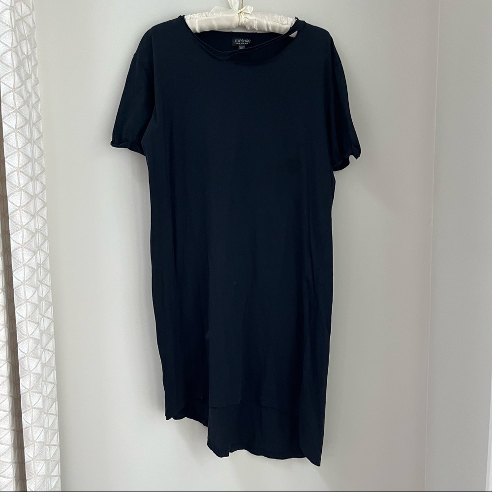 Topshop black t-shirt dress with distressed detailing.